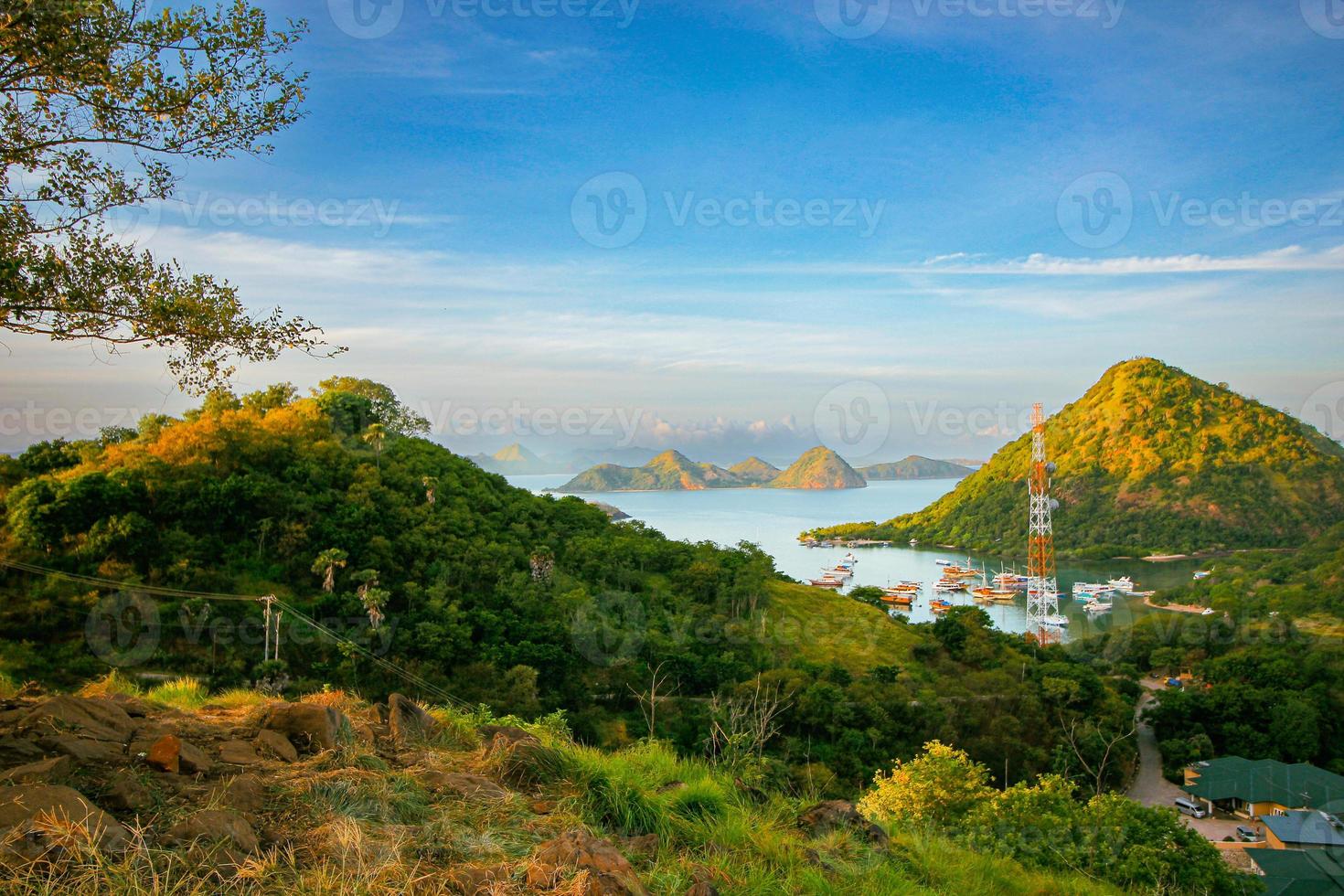 Landscape with mountains and lake. Beautiful scenery in Labuan bajo, islands like pieces of heaven scattered on the earth photo