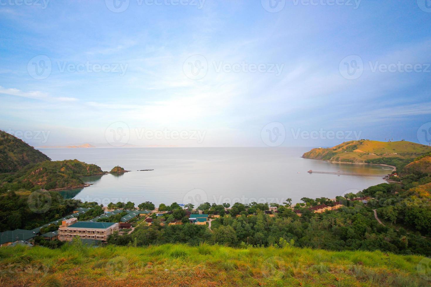 Landscape with mountains and lake. Beautiful scenery in Labuan bajo, islands like pieces of heaven scattered on the earth photo