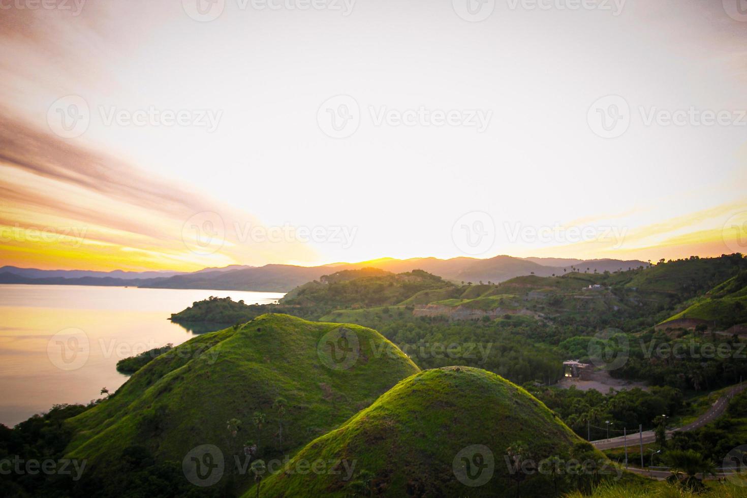 Landscape with mountains and lake. Beautiful scenery in Labuan bajo, islands like pieces of heaven scattered on the earth photo