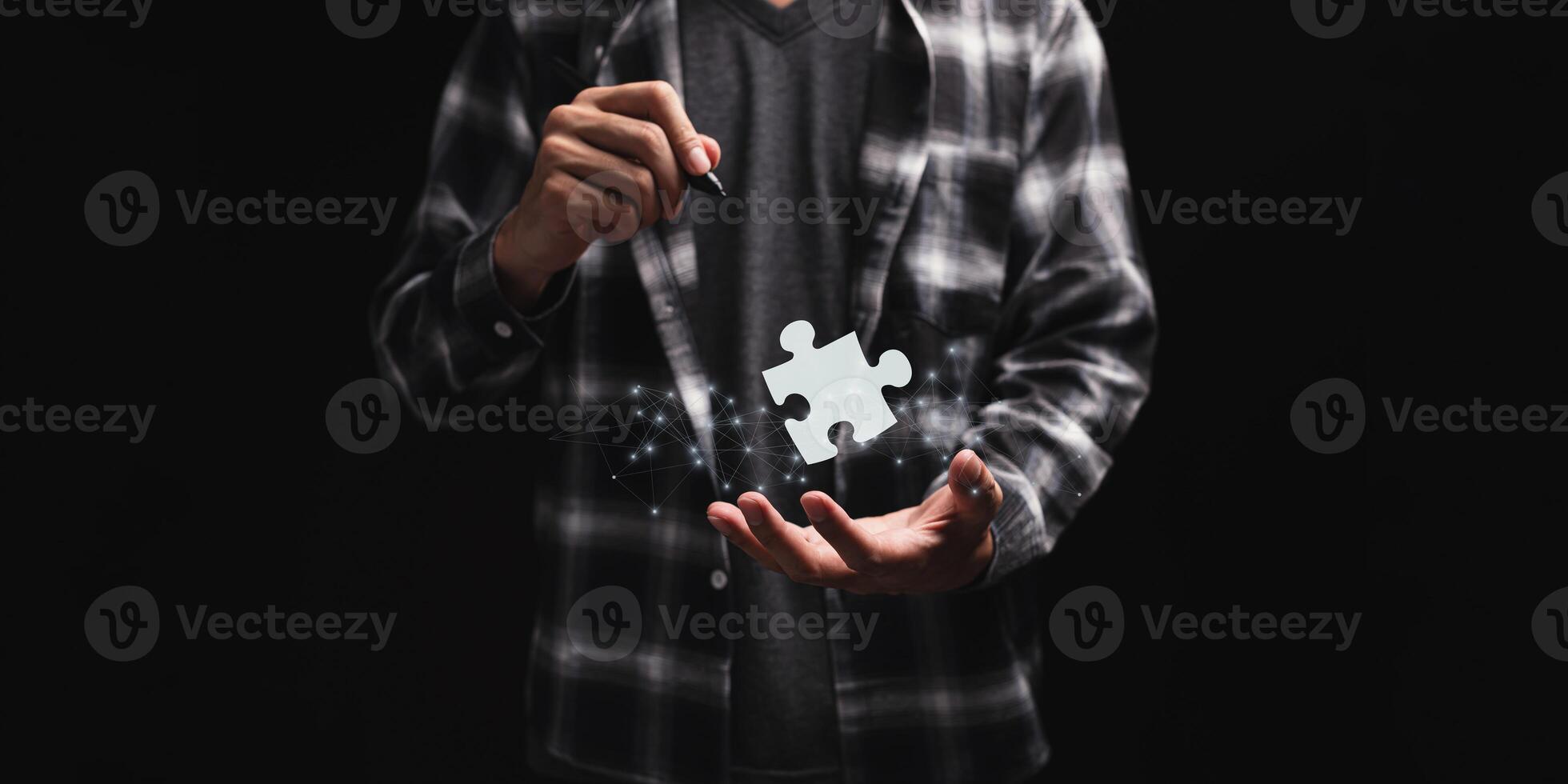Business Find new solutions, success and strategy connecting assembling jigsaw puzzle photo