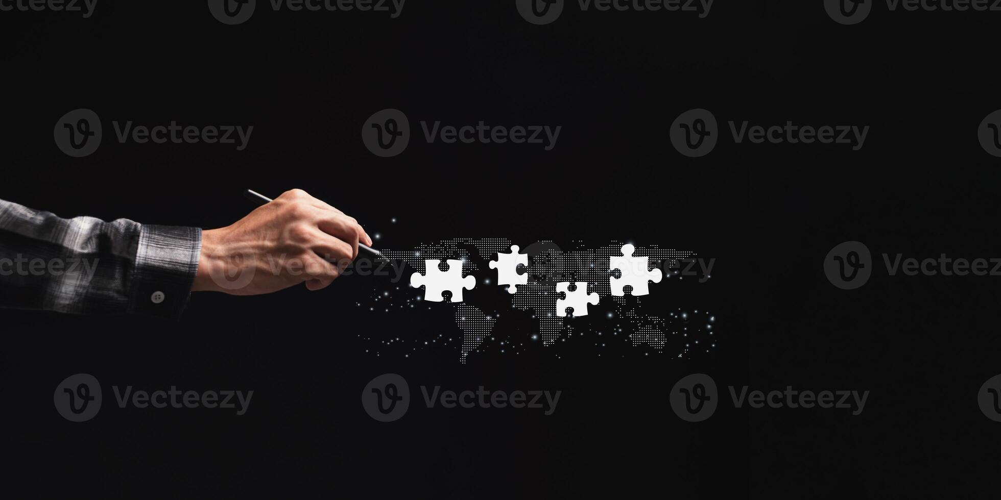 Business Find new solutions, success and strategy connecting assembling jigsaw puzzle photo