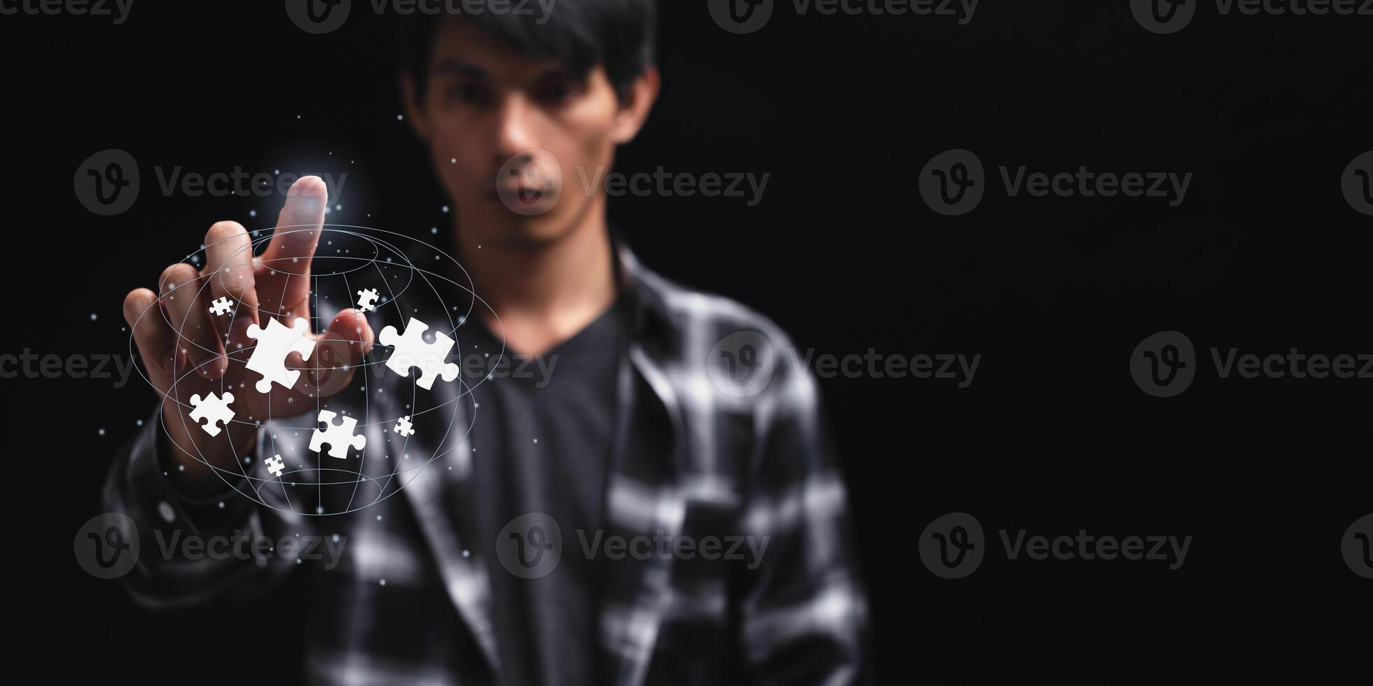 Business Find new solutions, success and strategy connecting assembling jigsaw puzzle photo