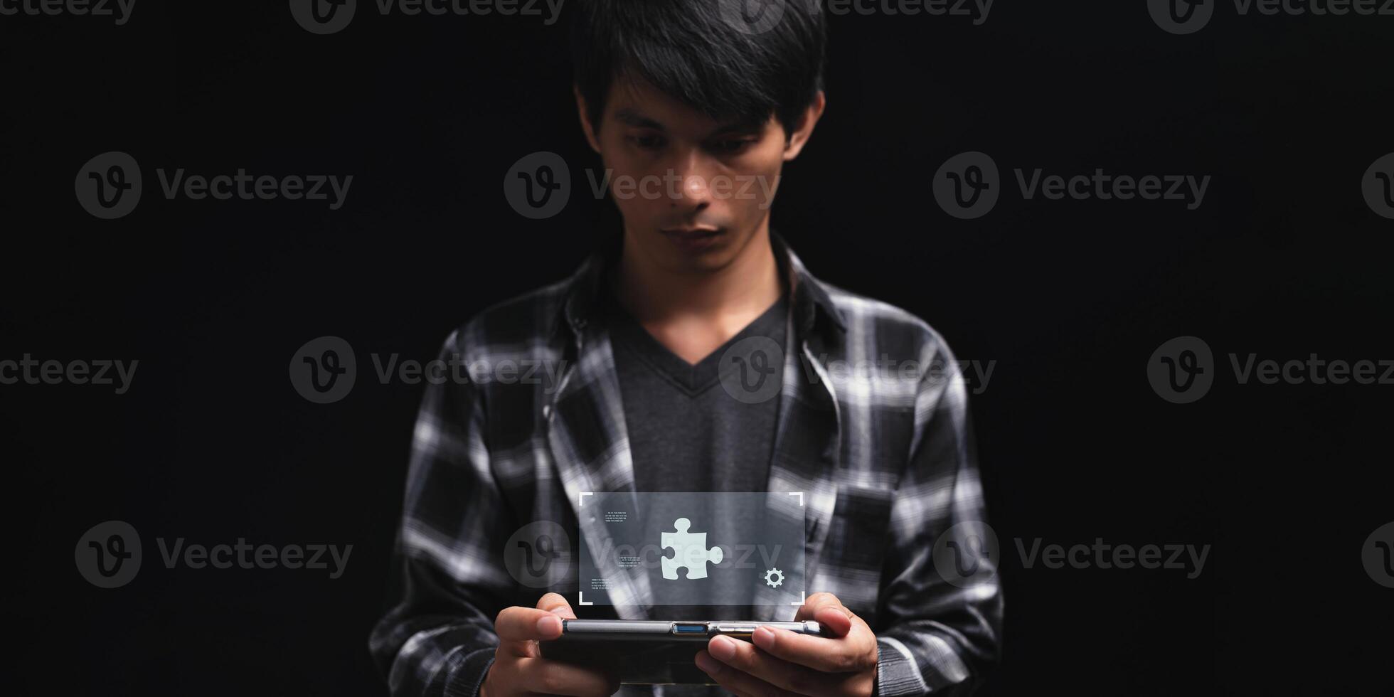 Business Find new solutions, success and strategy connecting assembling jigsaw puzzle photo
