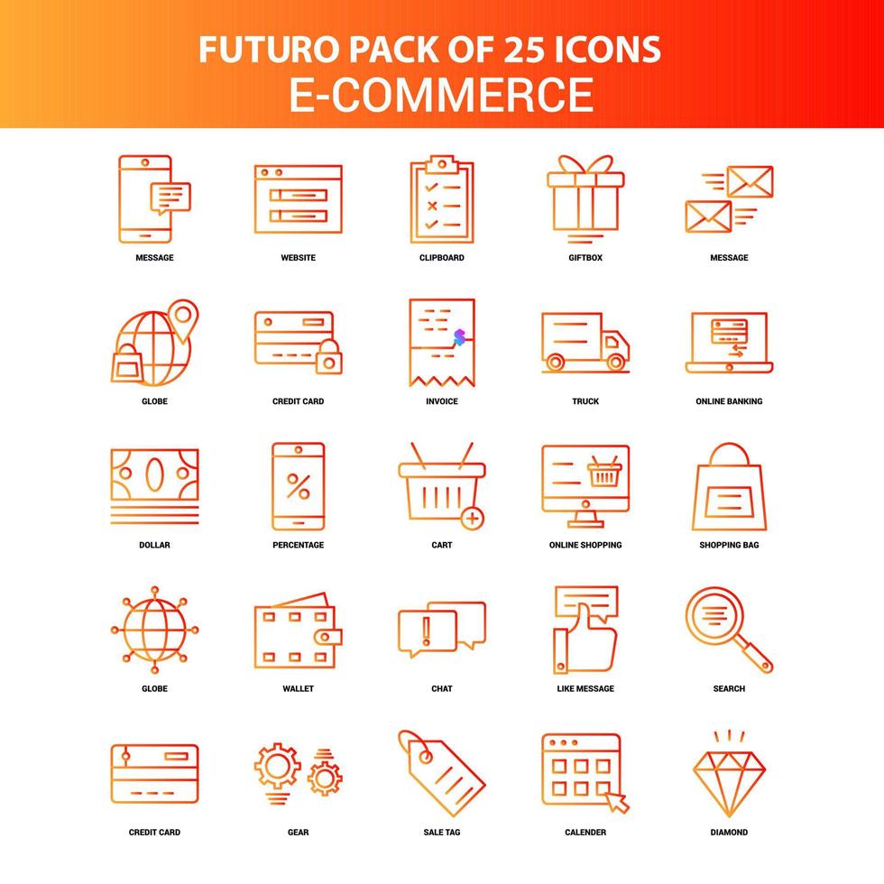 Orange Futuro 25 ECommerce Icon Set vector