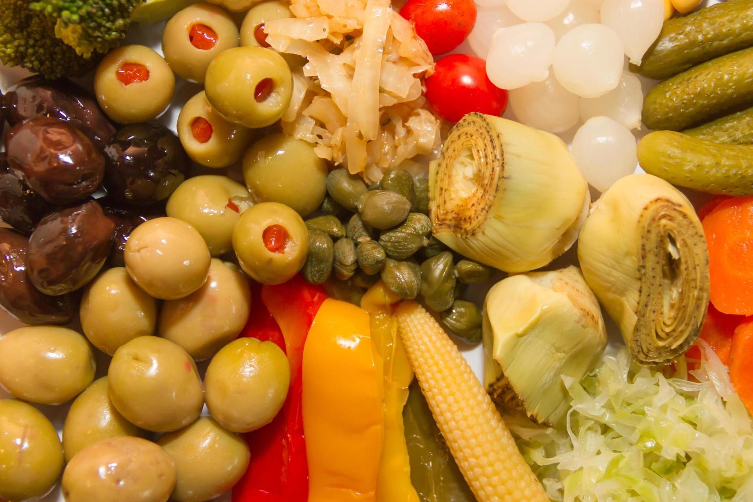 background pickles of assorted vegetables seen from above photo