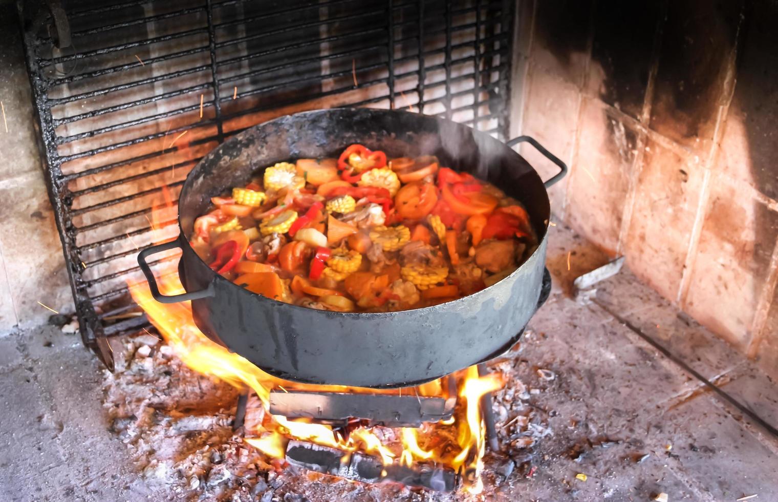 cooking on the disks of plowing the land typical kitchen of the pampa argentina photo