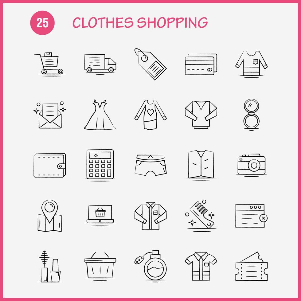 Clothes Shopping Hand Drawn Icon for Web Print and Mobile UXUI Kit Such as Hospital Basket Cart Shopping Ticket Tickets Travel Shopping Pictogram Pack Vector