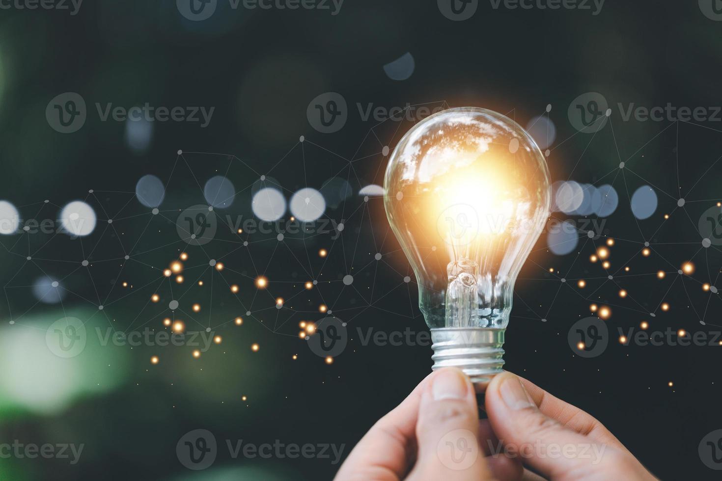 Bright light bulb and icon with book. Business success idea and education or learning online concept. Business person achievement and inspiration. technology, Create Imagination for Inspiration. photo
