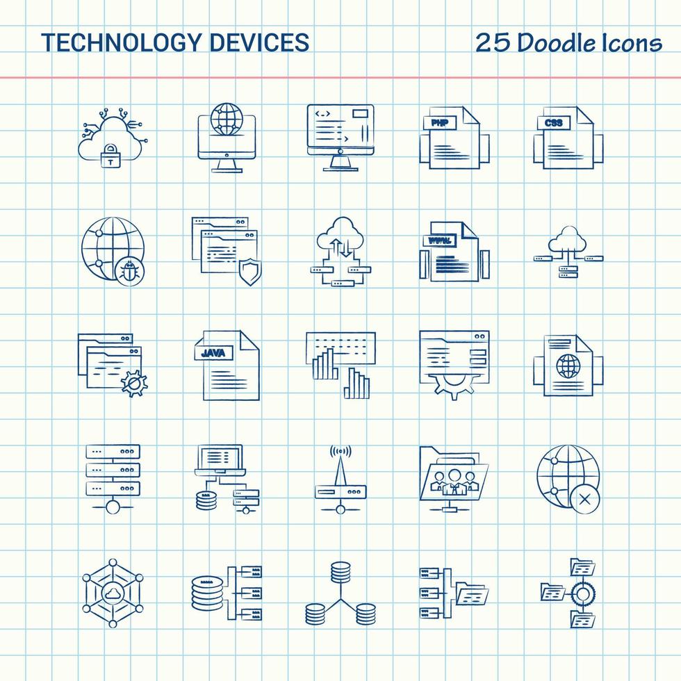 Technology Device 25 Doodle Icons Hand Drawn Business Icon set vector