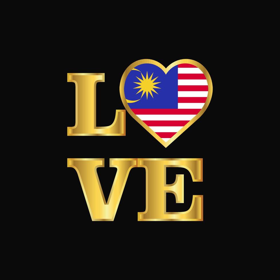 amor tipografía malasia bandera diseño vector oro letras