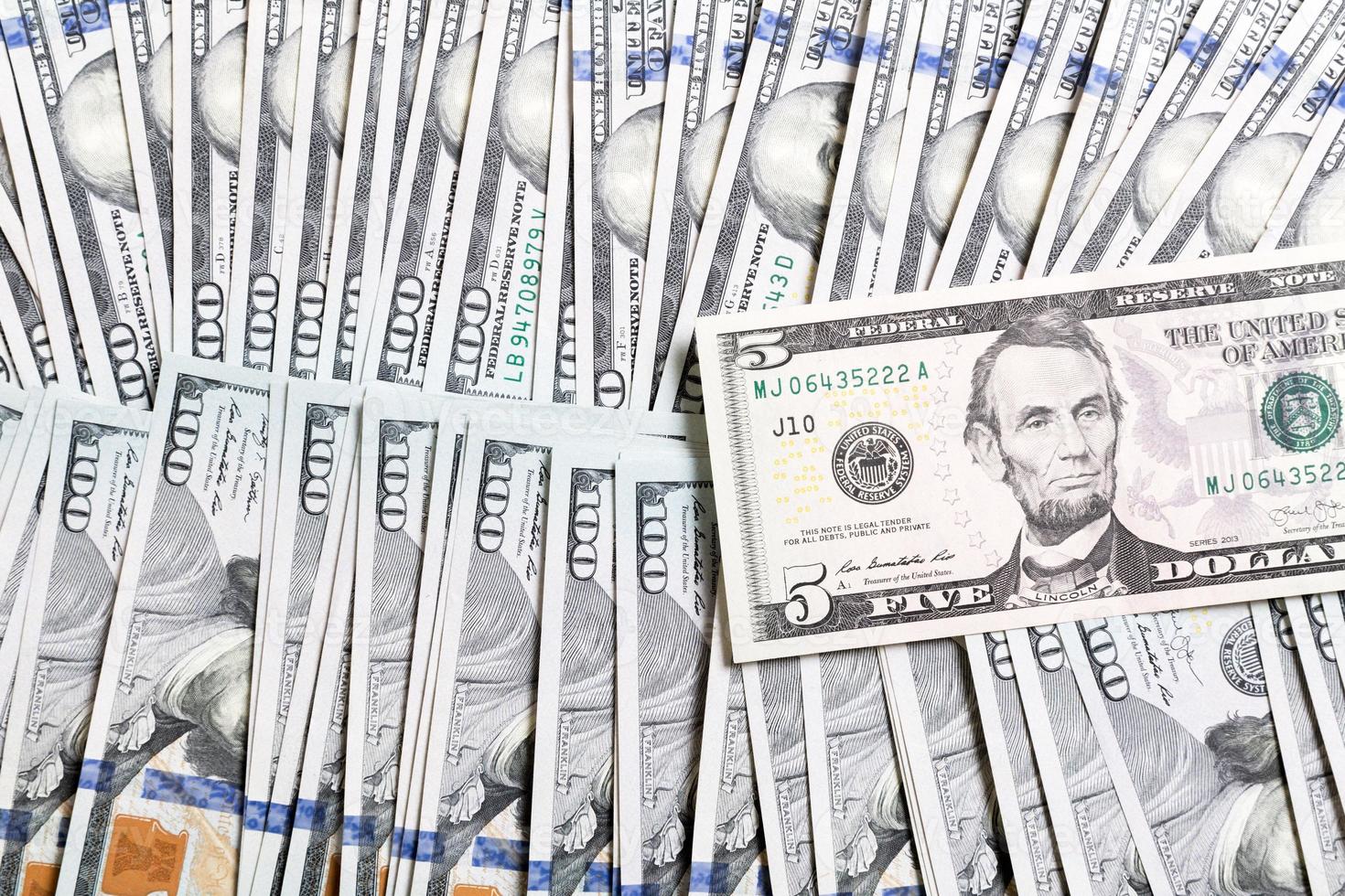 US Dollar bills. one hundred dollar bills background. Top view of business concept on background with copy space photo