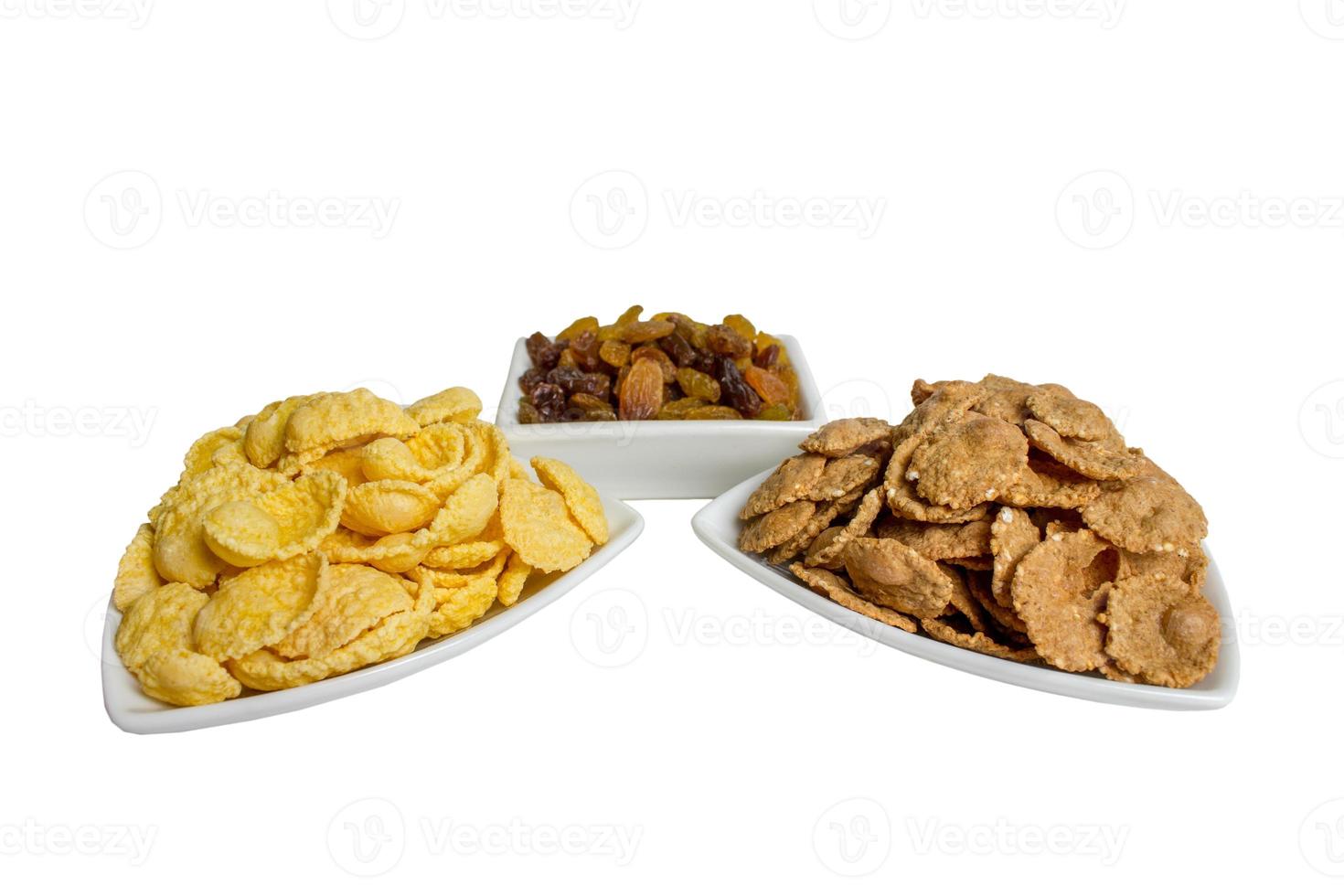 Corn flakes with raisin, fitness breakfast photo