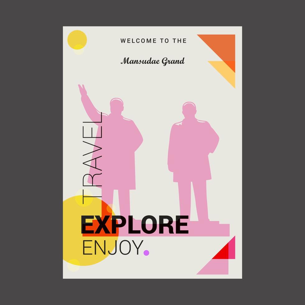 bienvenido a mansudae grand pyongyang corea del norte explore travel enjoy poster template vector