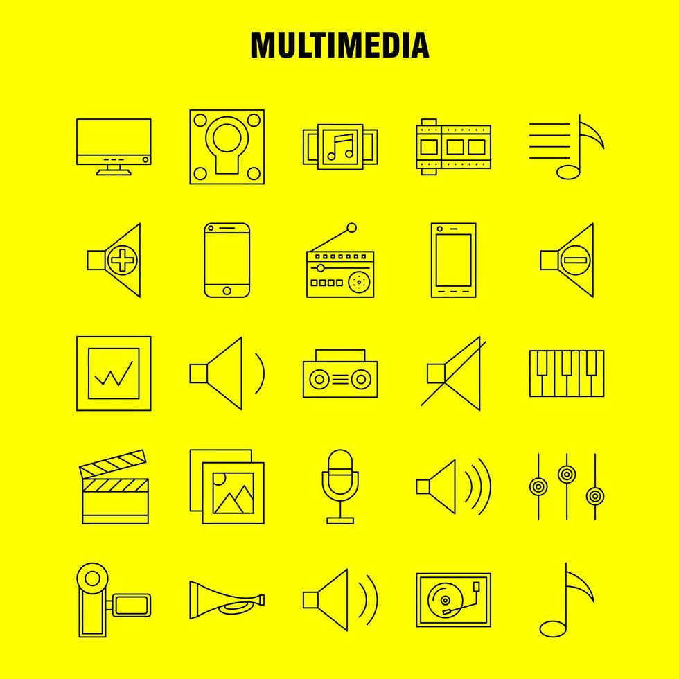 Multimedia Line Icon for Web Print and Mobile UXUI Kit Such as Mobile Cell Phone Hardware Camera Video Image Movie Pictogram Pack Vector