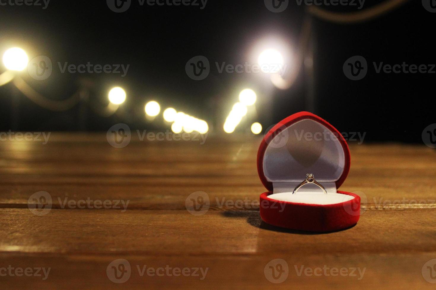 Wedding Ring on the Bridge on wedding day. preparation for betrothal. photo