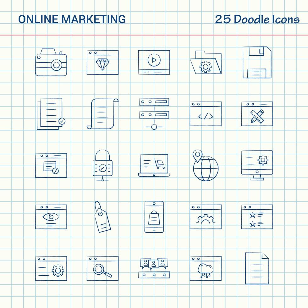 Online Marketing 25 Doodle Icons Hand Drawn Business Icon set vector