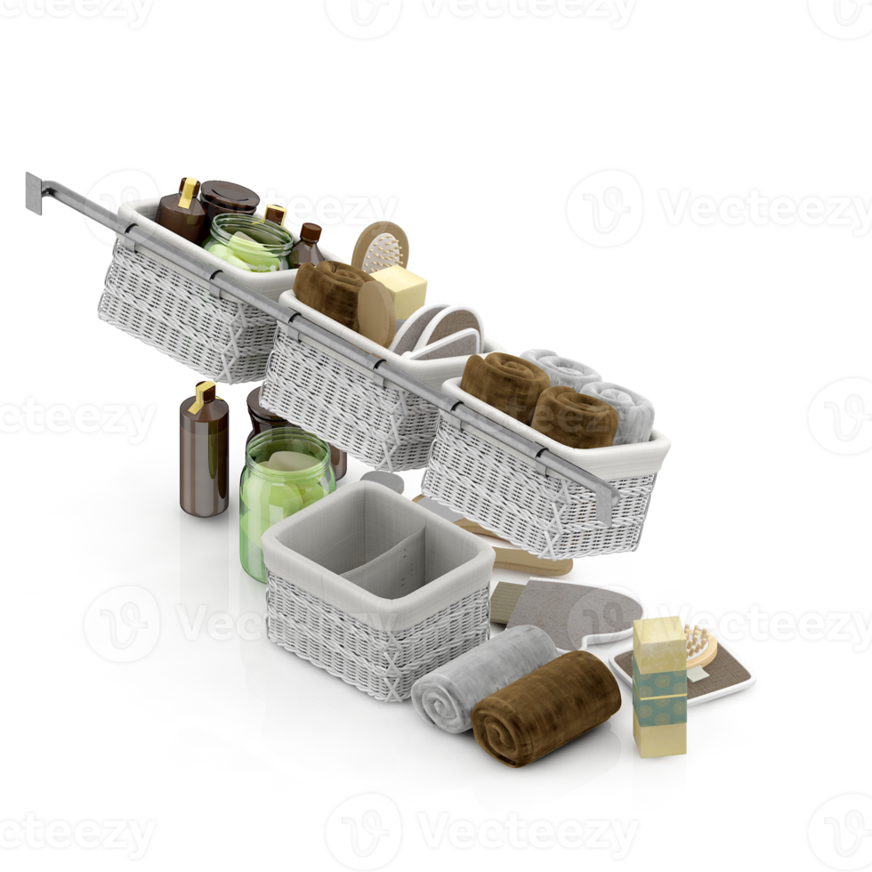 articles de salle de bain isométrique rendu isolé 3d png