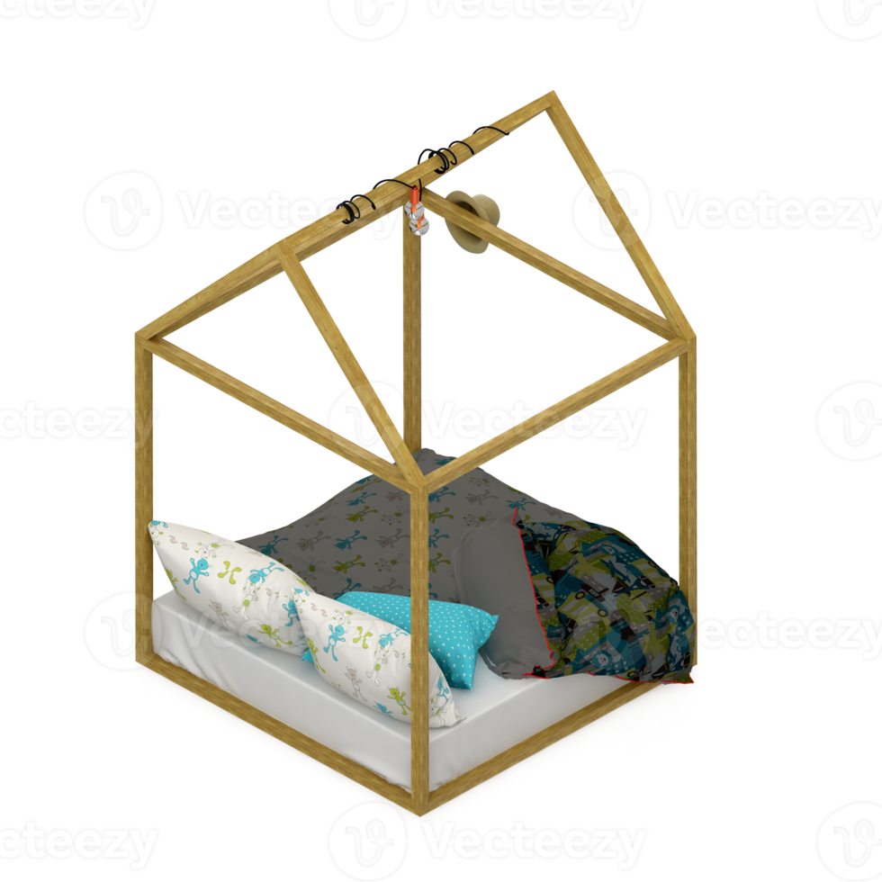 Isometric Bedroom 3D render png