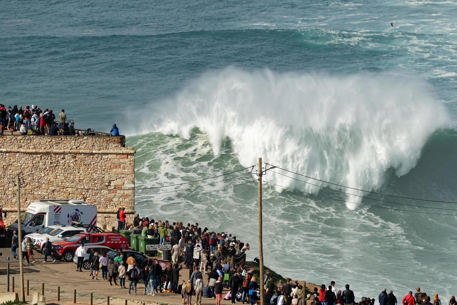 Nazare, Portugal November 7, 2022 People watching the big giant waves