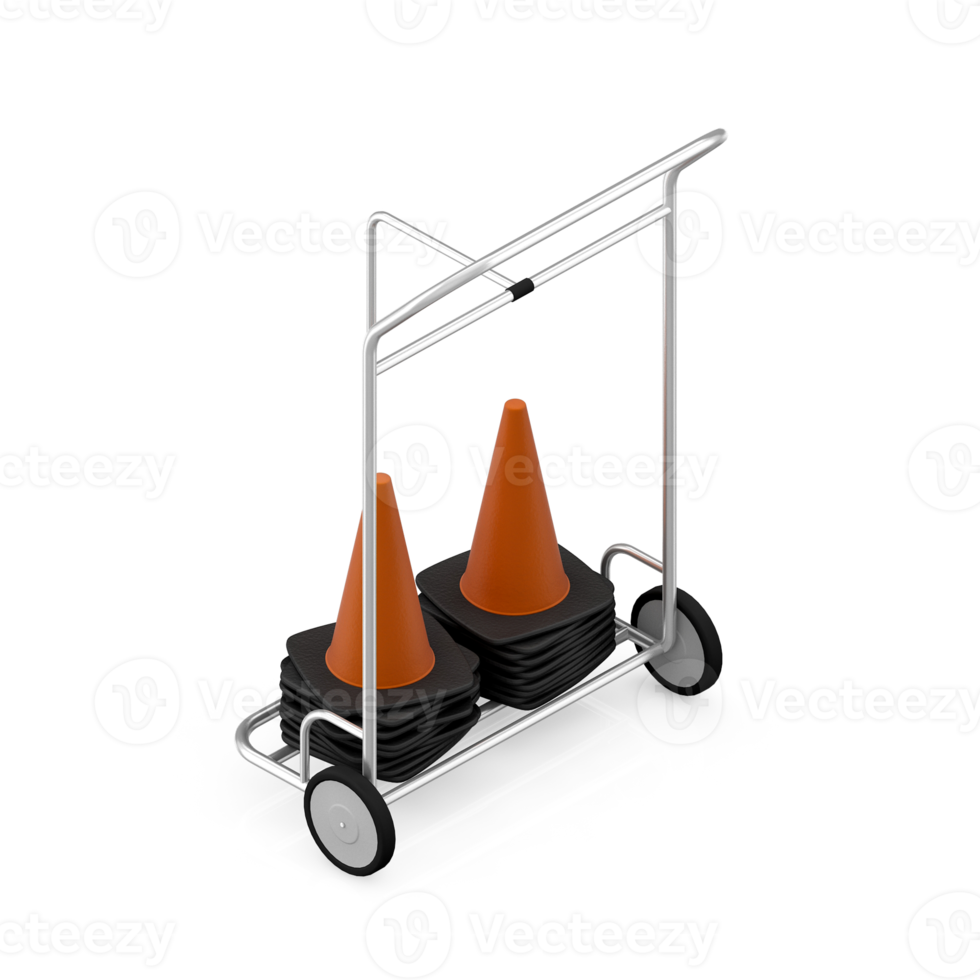 Isometric warning cone 3D render png