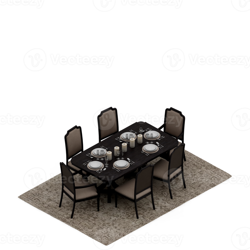 Isometric Table Set 3D render png