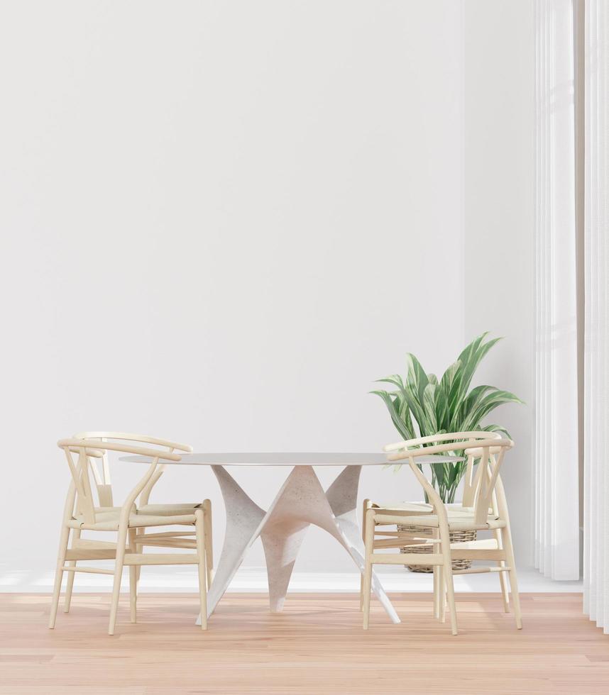 Living room and white wall,big window, table set, minimal style ,mock up and copy space wall - 3d rendering - photo