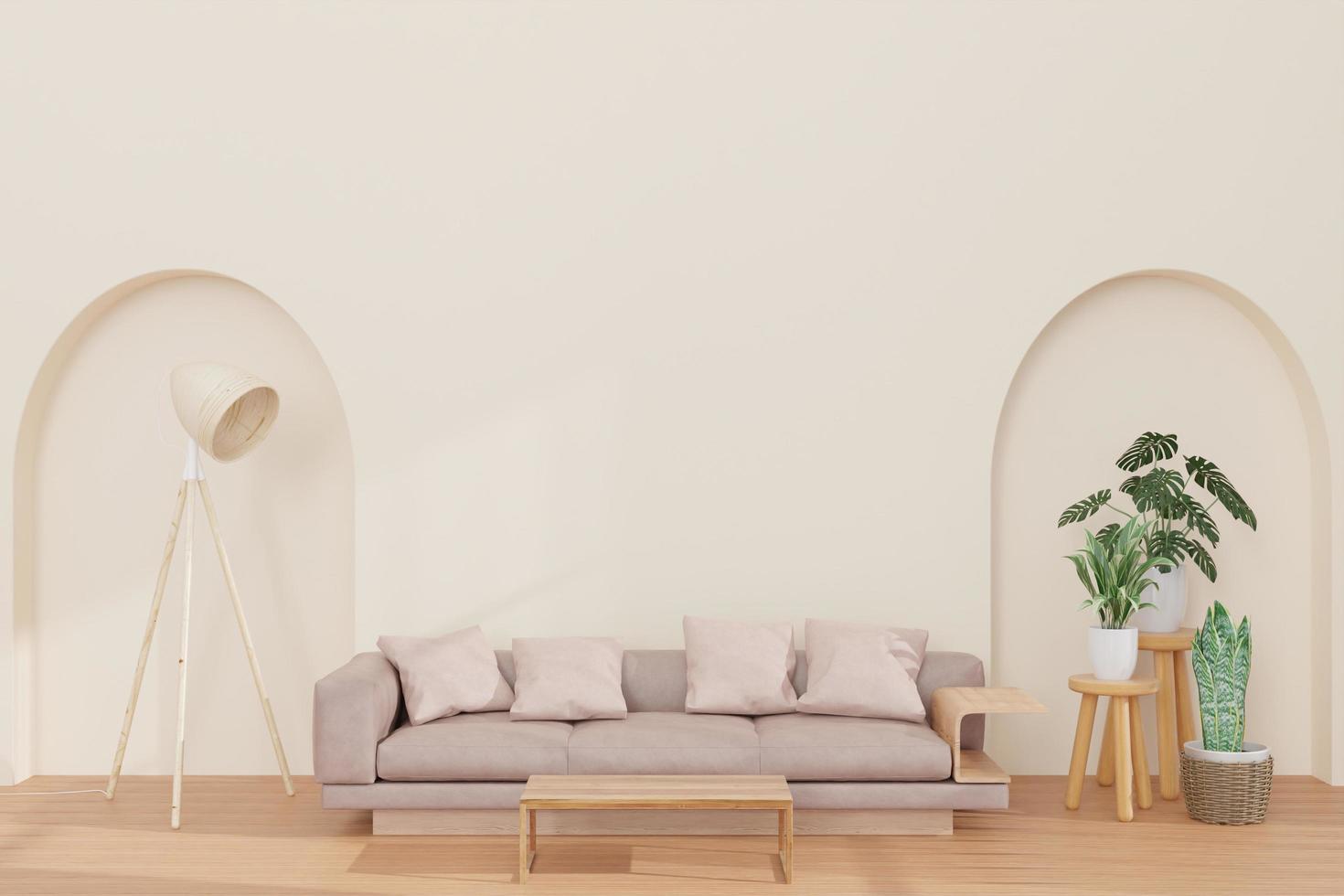Living room and earth tone wall ,big curve wall, gray , minimal style ,mock up and copy space wall - 3d rendering - photo