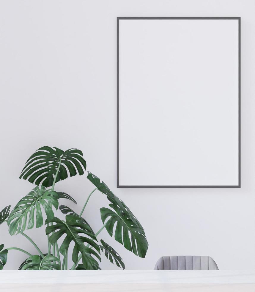 Living room on the white wall background, tree on cabinet, minimal style ,frame form mock up - 3D rendering - photo