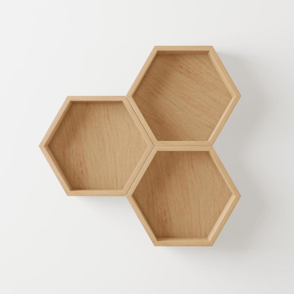 wooden Hexagon shelf and tree copy space for mock up ,isolated background - 3d rendering - photo