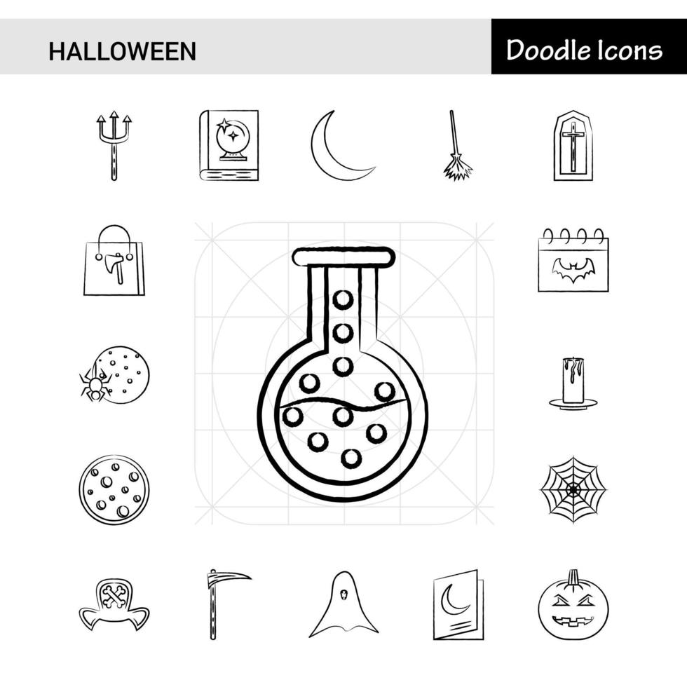 conjunto de 17 iconos dibujados a mano de halloween vector