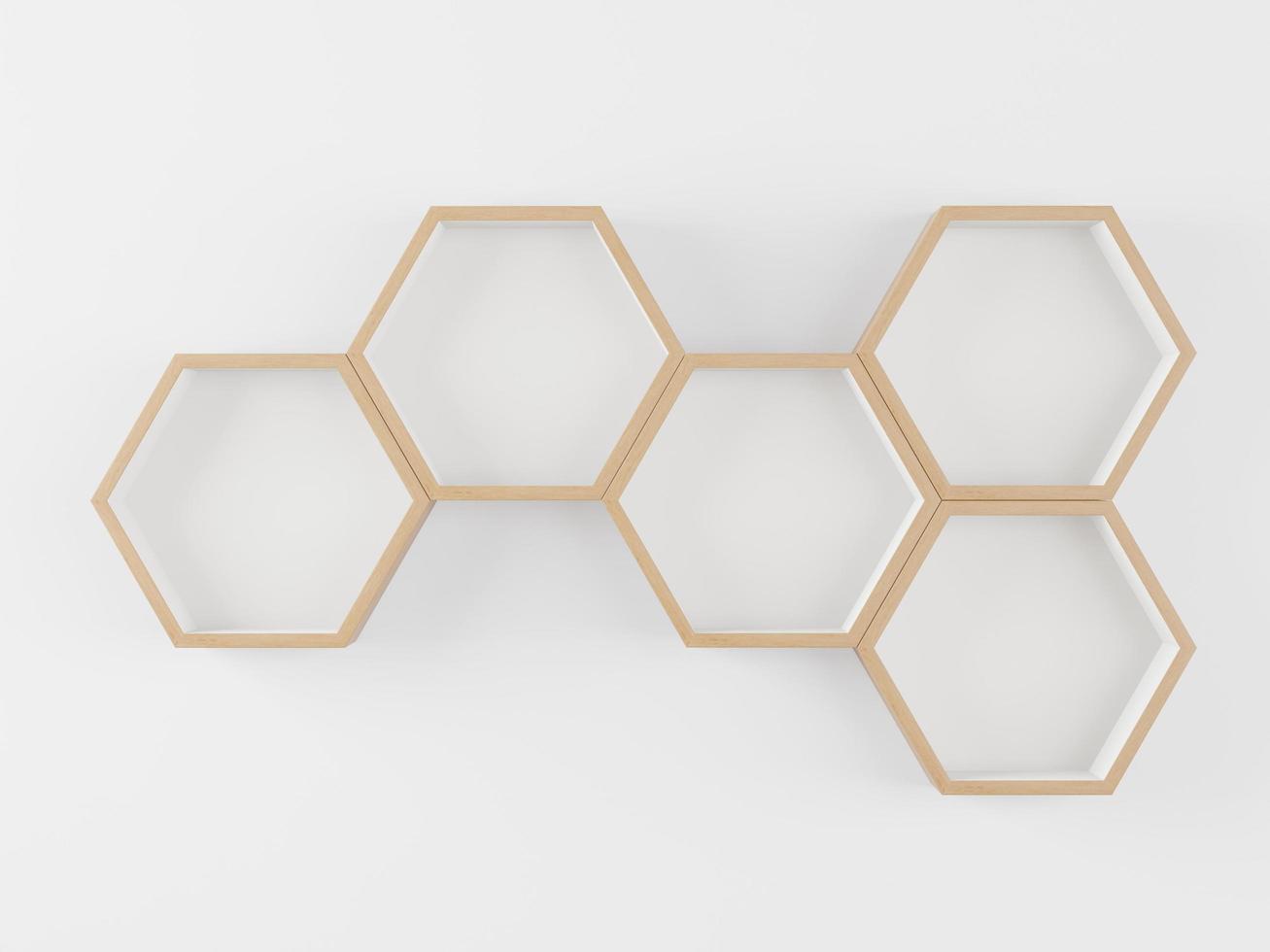 espacio de copia de estante hexagonal de madera para maqueta, fondo aislado, estilo mínimo - representación 3d - foto