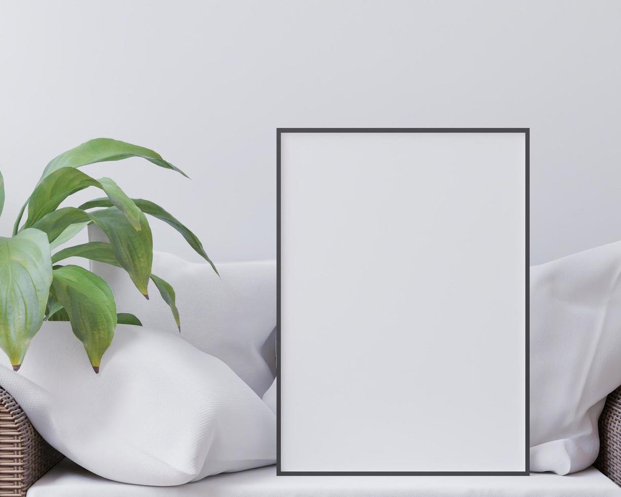 Living room on the white wall background, tree on cabinet, minimal style ,frame form mock up - 3D rendering - photo
