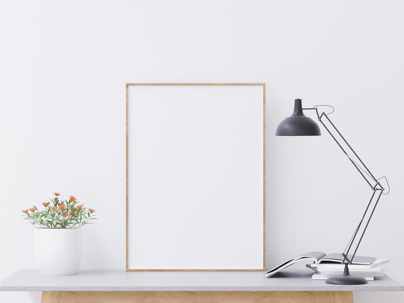 sala de estar en el fondo de la pared blanca, árbol en el gabinete, estilo minimalista, maqueta en forma de marco - representación 3d - foto