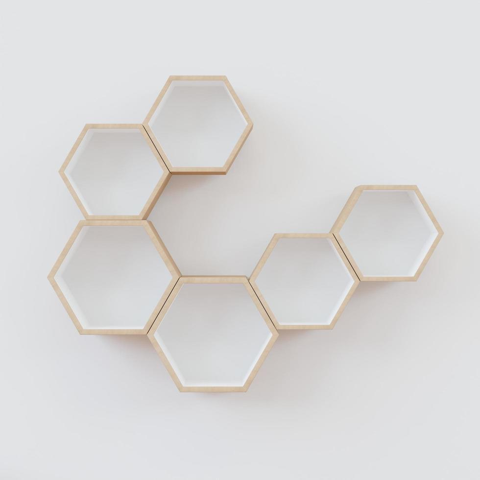 Hexagon wooden shelf, Minimal Japanese style. floating on the wall copy space hexagon, copy space. photo