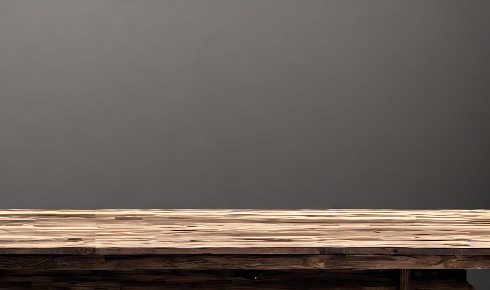 Empty wooden table in front of its background. photo