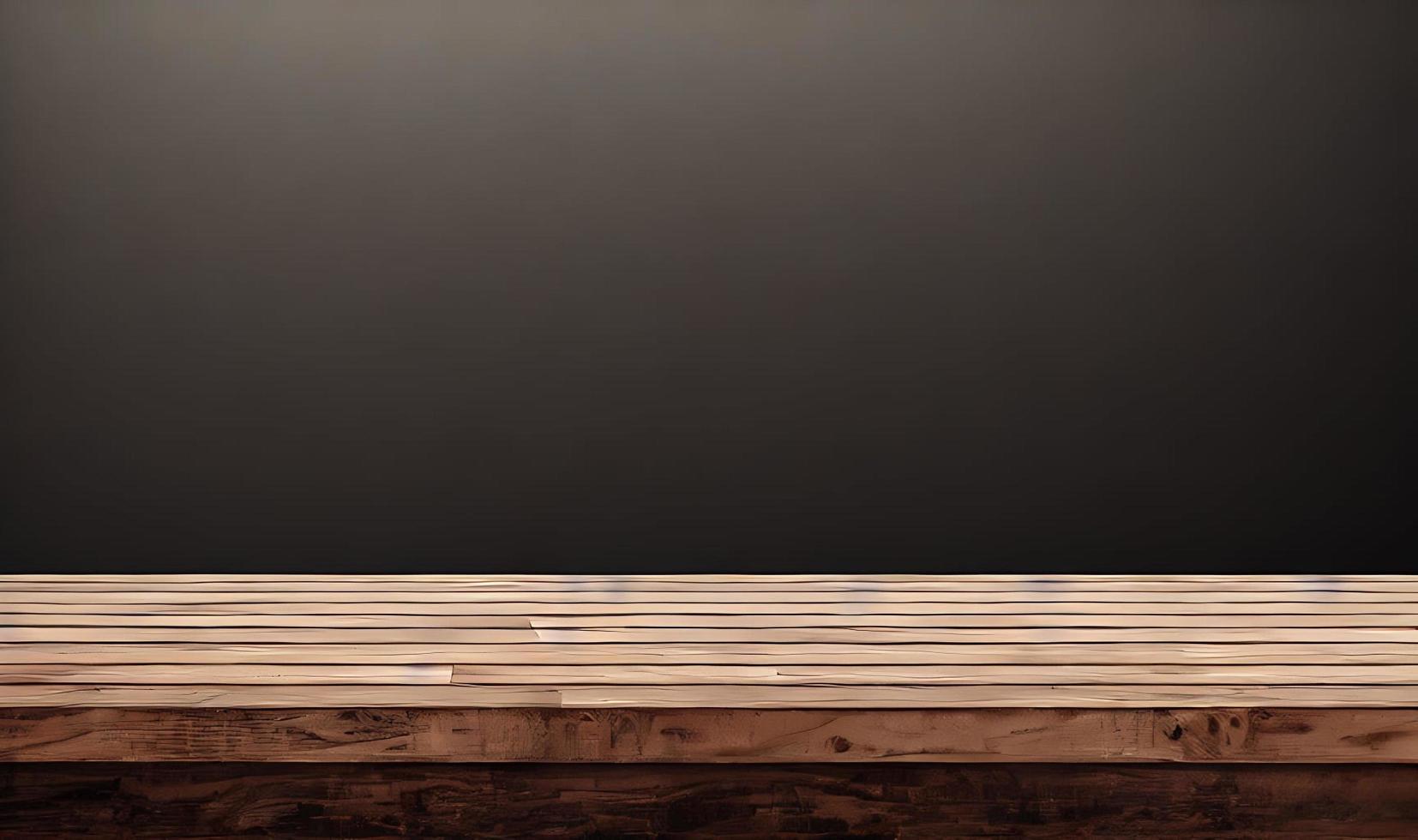 Empty wooden table in front of its background. photo