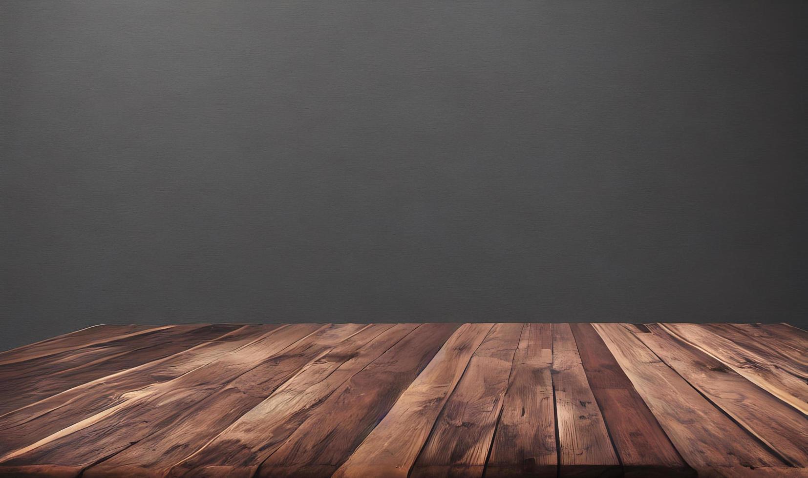 Empty wooden table in front of its background. photo