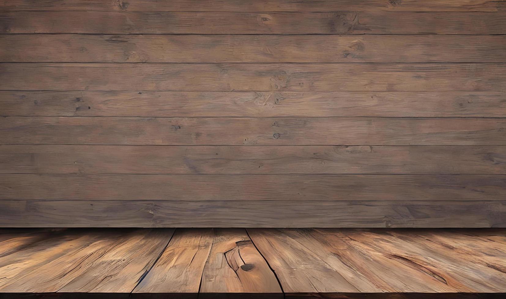 Empty wooden table in front of its background. photo