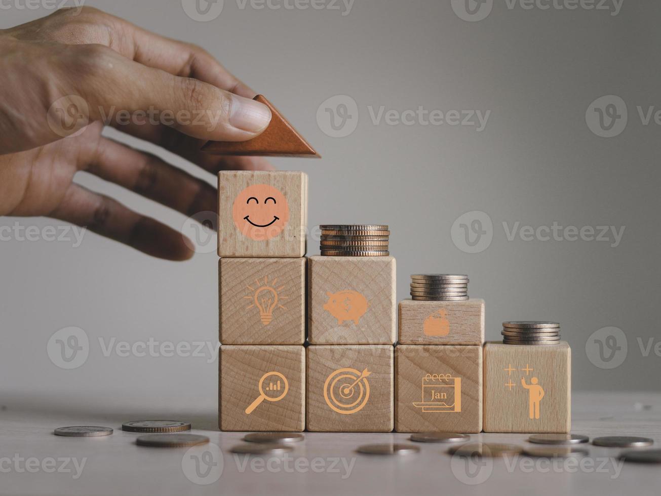 Insurance and stages of life saving money. cube with assurance icon standing on finance, education, real estate and property, health, child, family and pension planing icon .Insurance  dart board photo