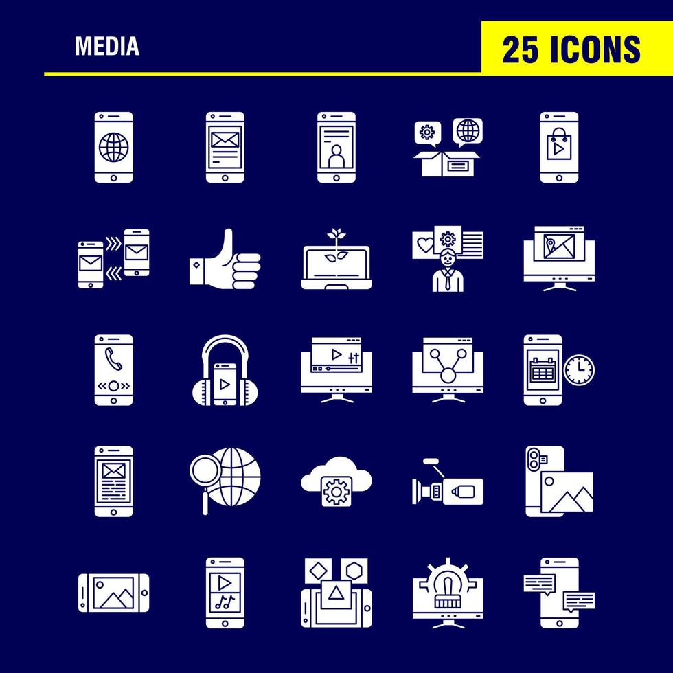 Media Solid Glyph Icon for Web Print and Mobile UXUI Kit Such as Mobile Cell World Internet Mobile Cell Phone Mail Pictogram Pack Vector