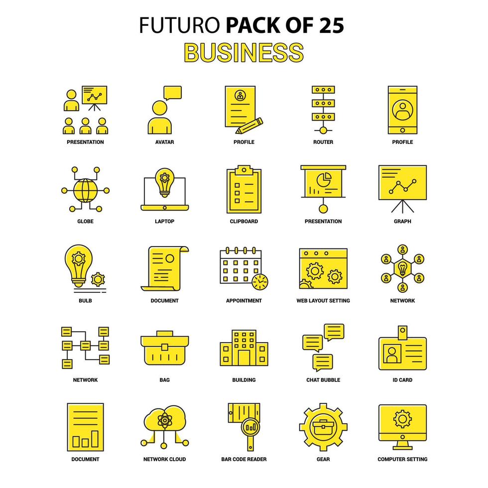 conjunto de iconos de negocios amarillo futuro paquete de iconos de último diseño vector