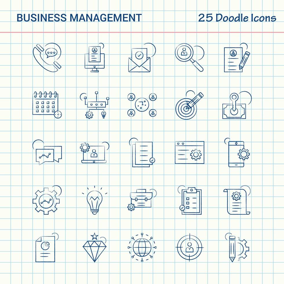 gestión empresarial 25 iconos de doodle conjunto de iconos de negocios dibujados a mano vector