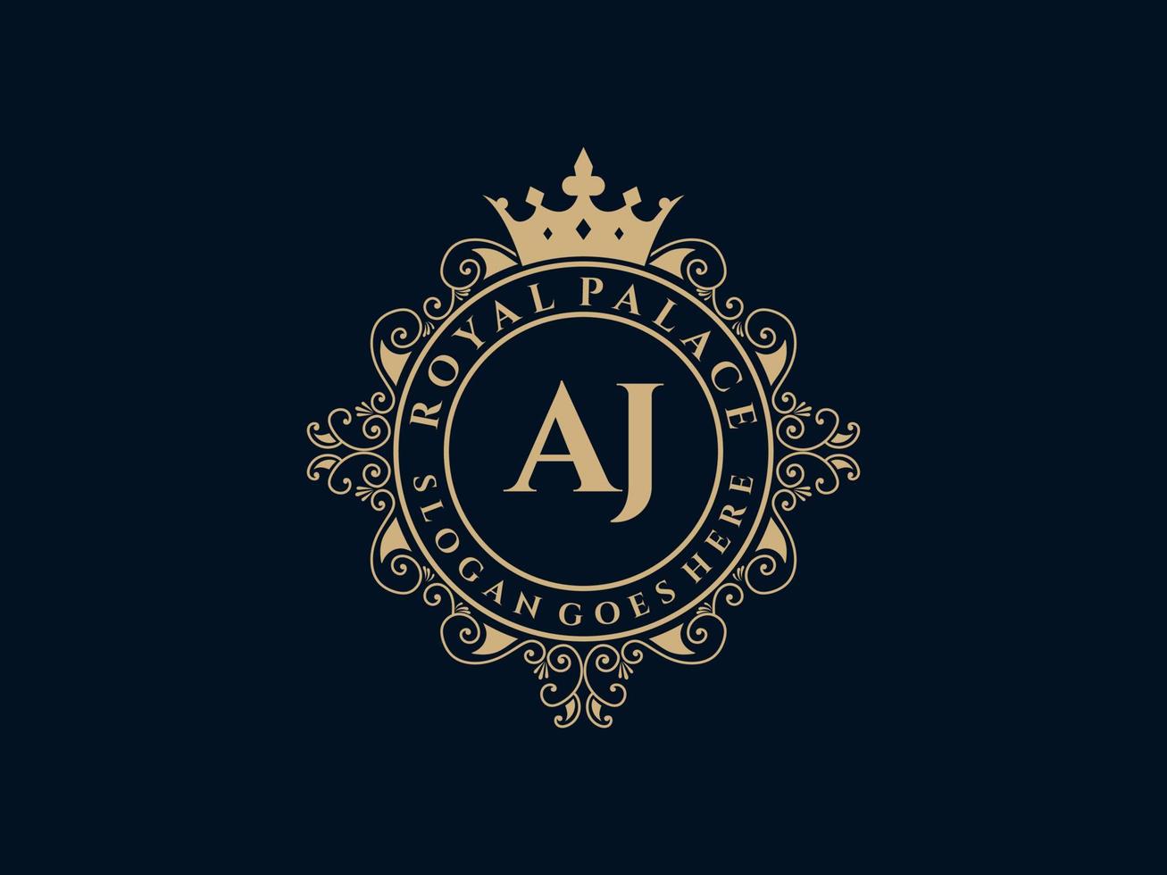 Letter AJ Antique royal luxury victorian logo with ornamental frame. vector