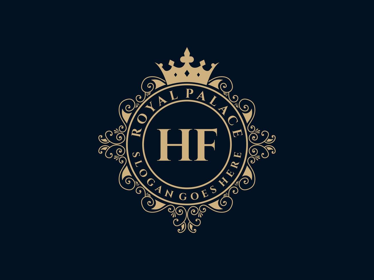 Letter HF Antique royal luxury victorian logo with ornamental frame. vector