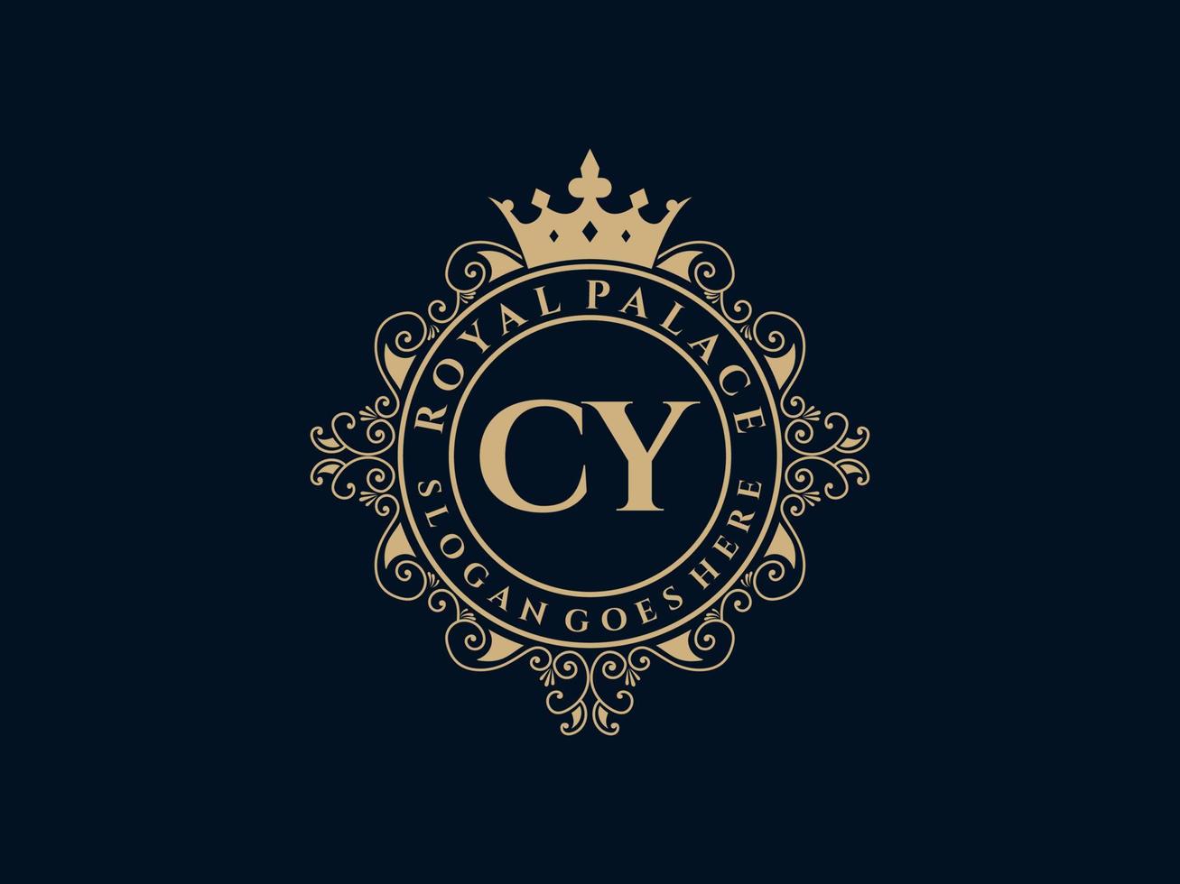 Letter CY Antique royal luxury victorian logo with ornamental frame. vector