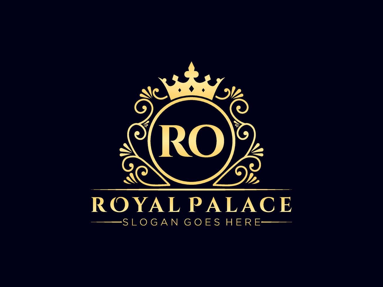 Letter RO Antique royal luxury victorian logo with ornamental frame. vector