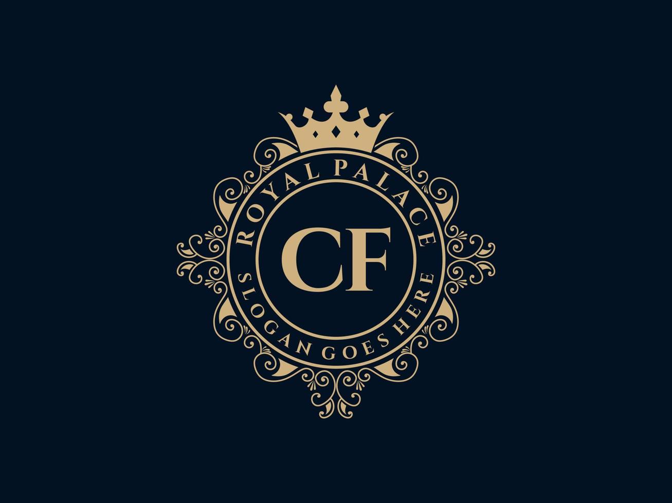 Letter CF Antique royal luxury victorian logo with ornamental frame. vector