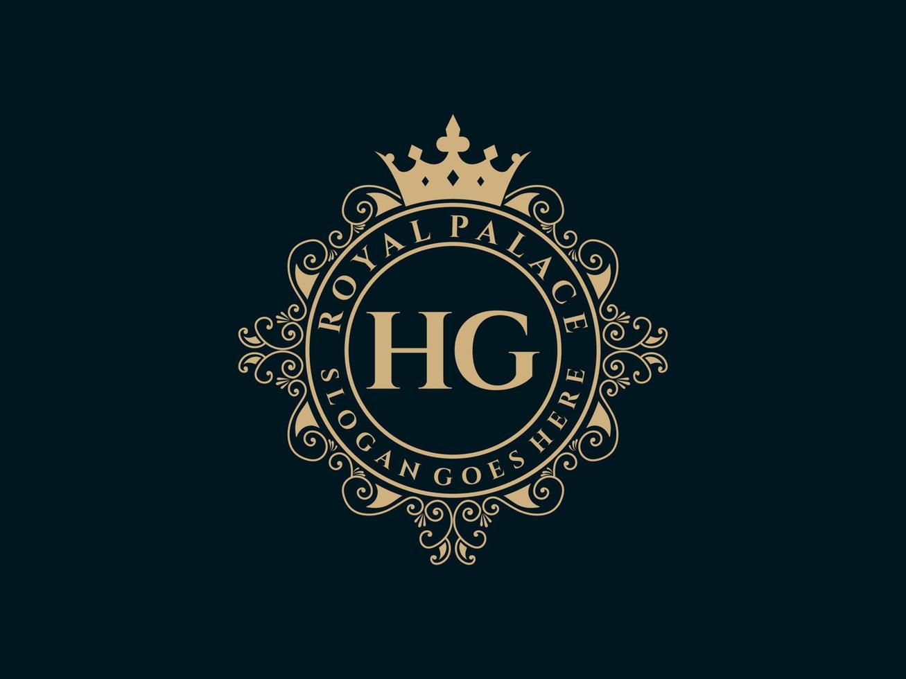 Letter HG Antique royal luxury victorian logo with ornamental frame. vector