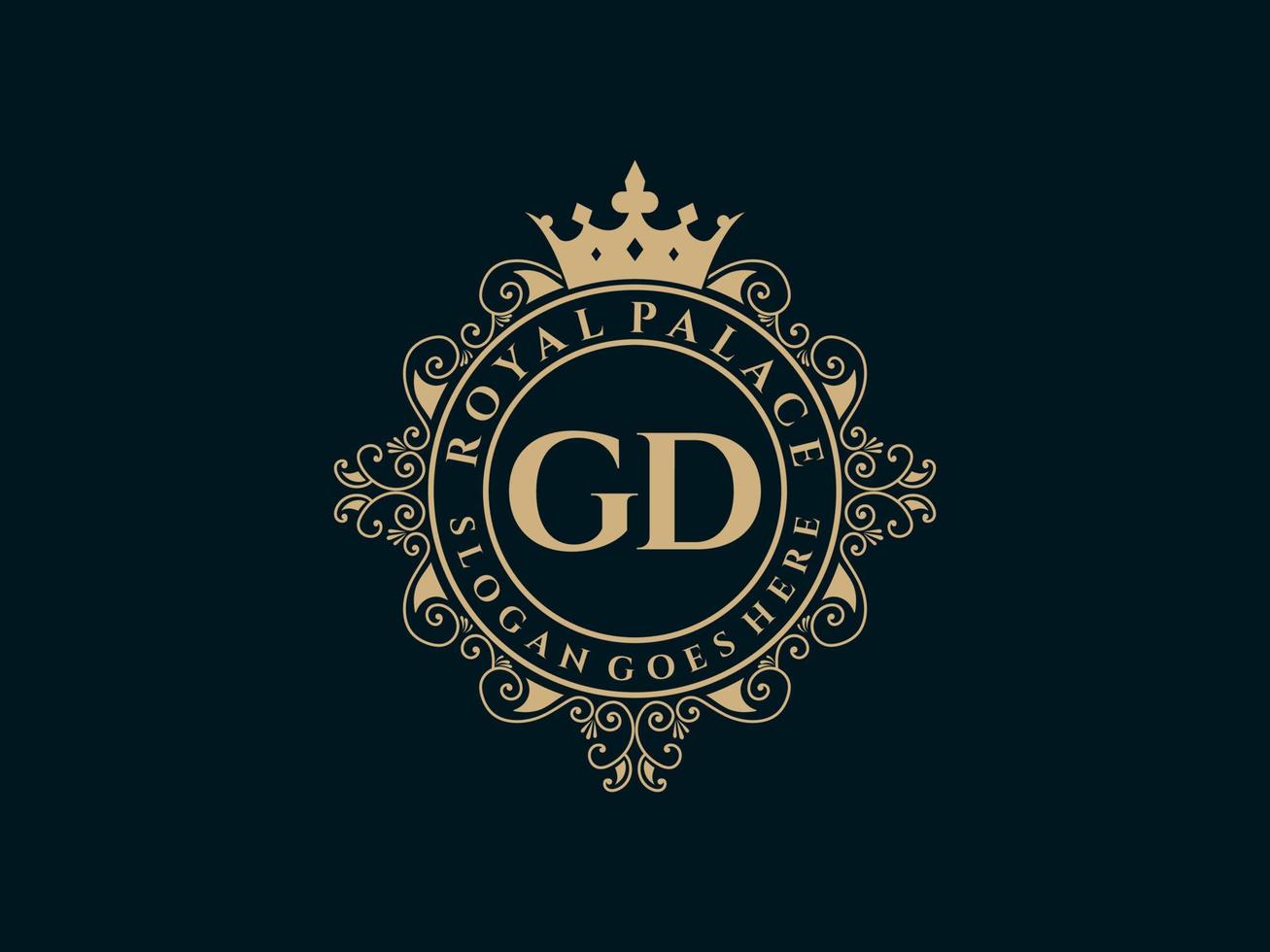 letra gd antiguo logotipo victoriano de lujo real con marco ornamental. vector