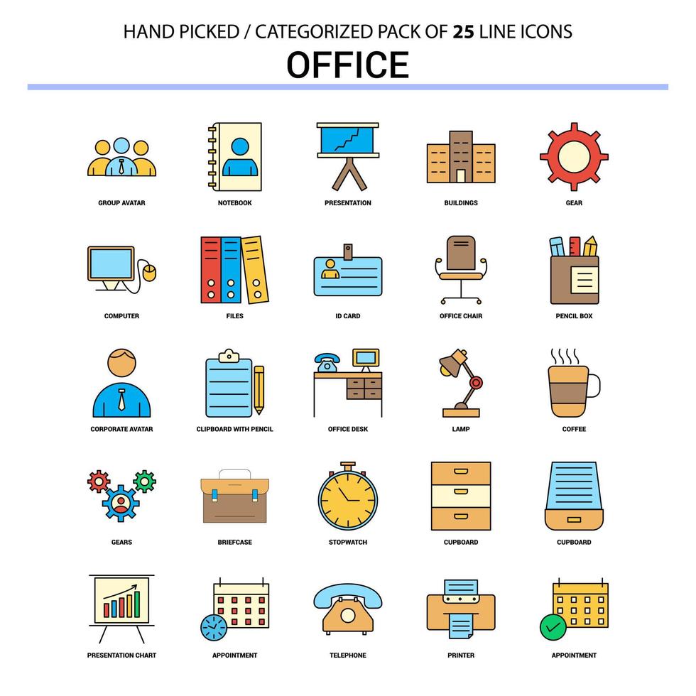 conjunto de iconos de línea plana de oficina diseño de iconos de concepto de negocio vector